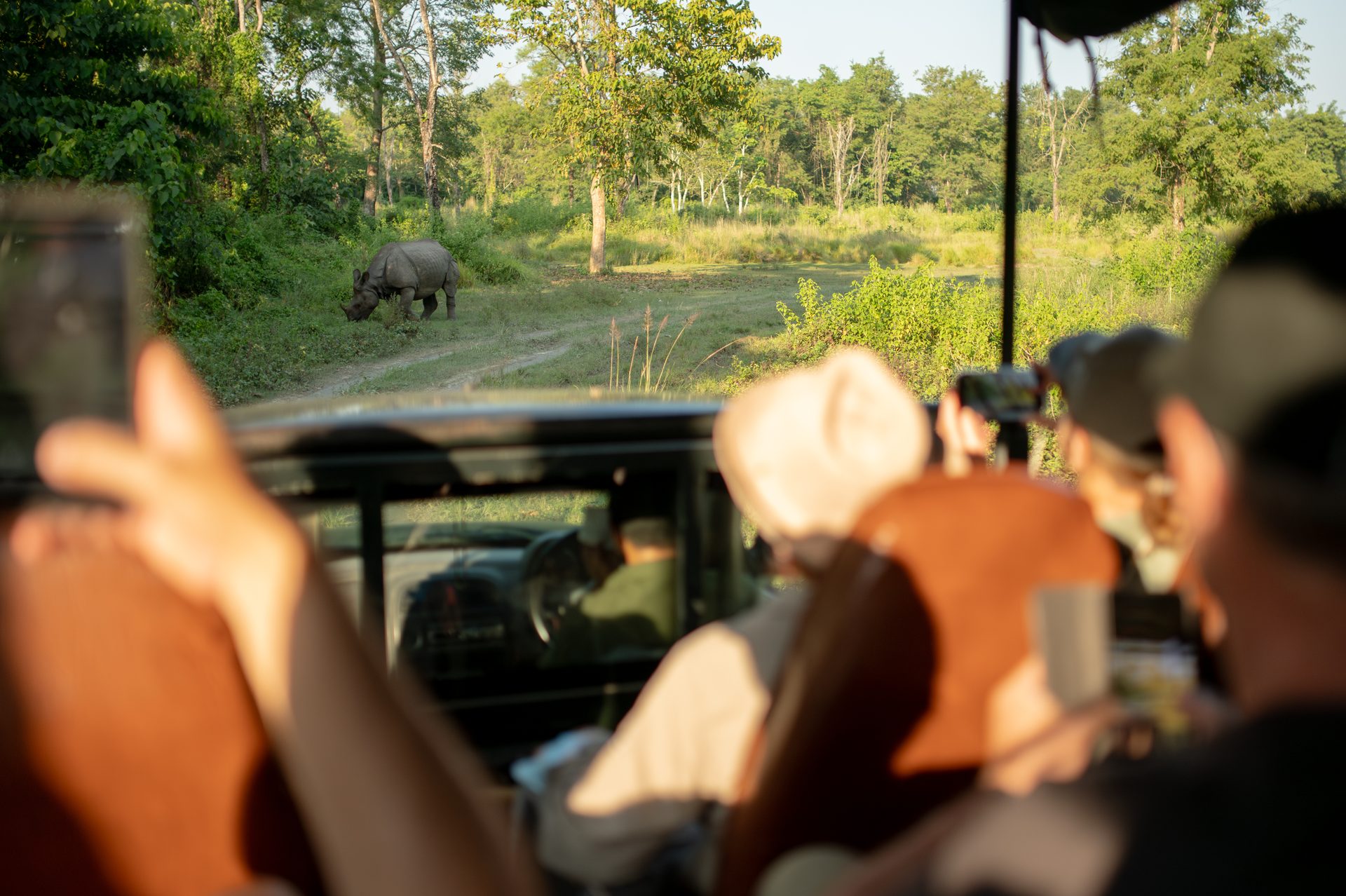 Guests photographing a rhino sighting